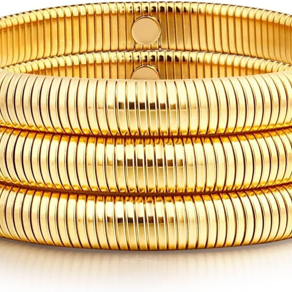 Elegant 14k Gold-Plated Stainless Steel Snake Chain Stackable Bracelets for Wome